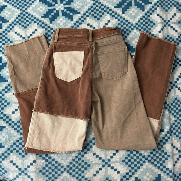 Hollister Womens Ultra High Rise Dad Jeans Patchwork Tan Chocolate Brown Size 25 - Picture 3 of 8